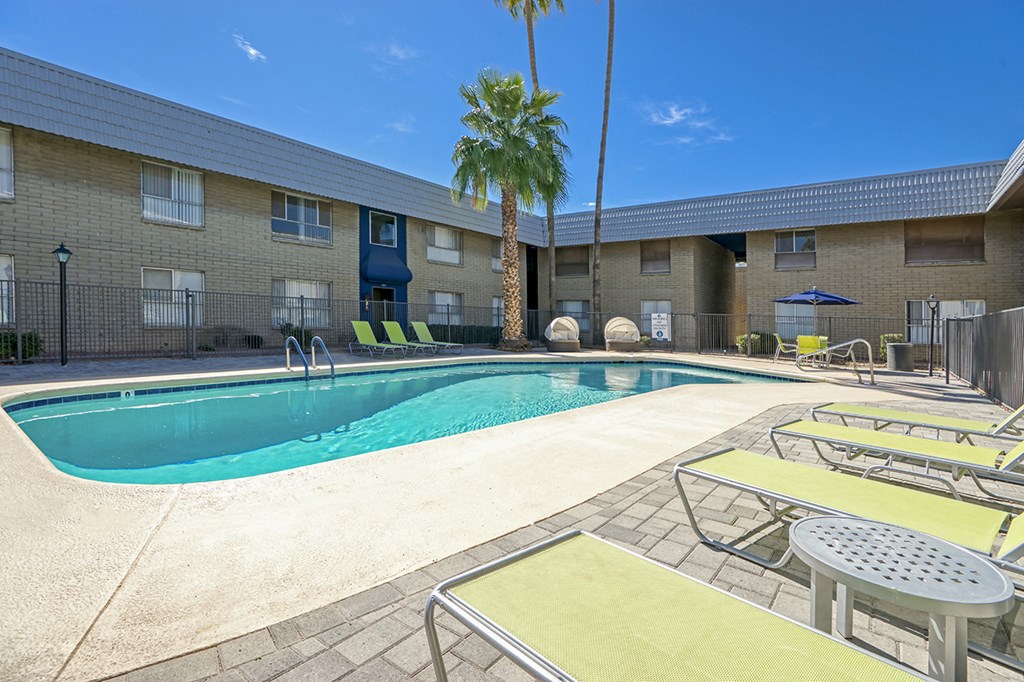 our apartments have a pool and lounge chairs