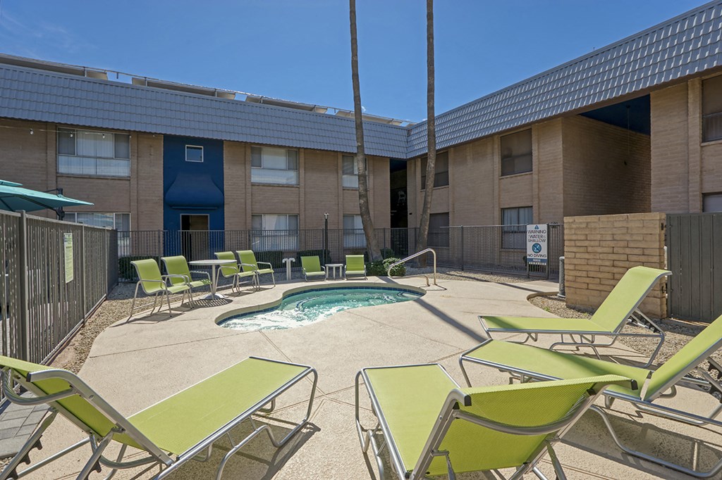 our apartments have a pool and lounge chairs