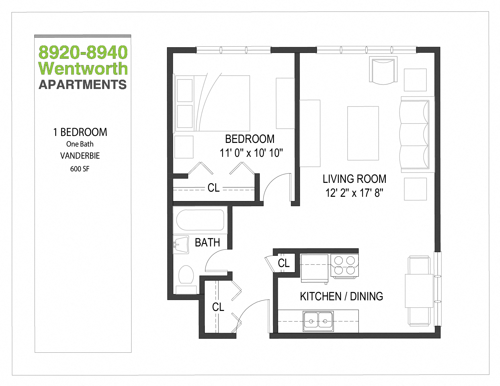 8920-8940 Wentworth Apartments Vanderbie 600 SF