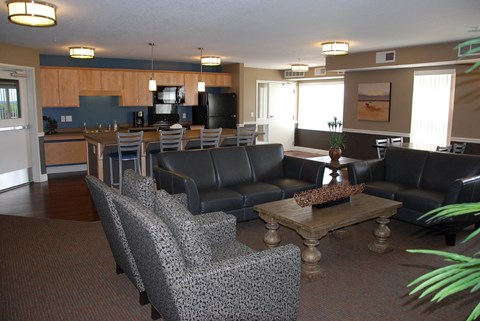 an image of a living room with couches and a table
