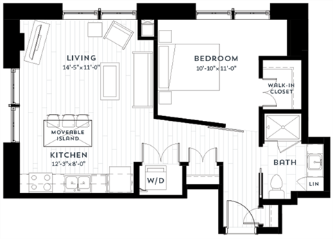 1K Floor plan at Custom House, St. Paul, MN