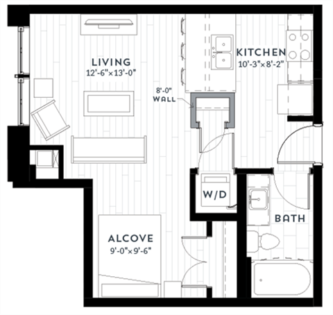 A1 Floor plan at Custom House, St. Paul, Minnesota
