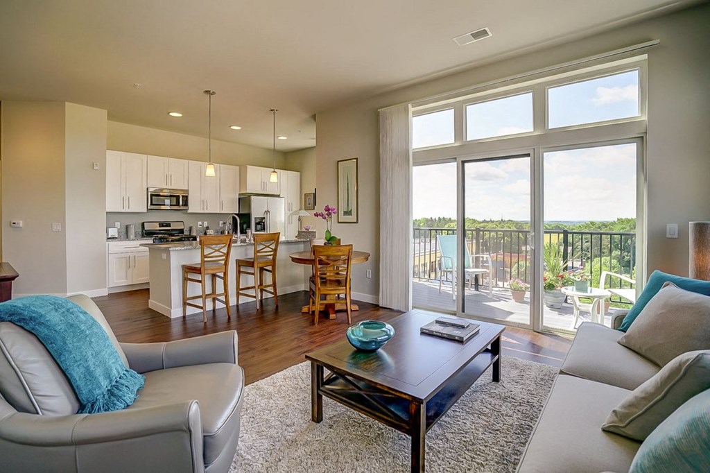 a living room with a couch and a table
