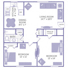 2 Bed 1 Bath Floor Plan at Arbors at Cary, Cary, 27511