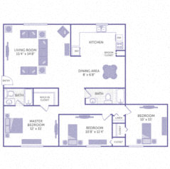 3 Bed 2 Bath Floor Plan at Arbors at Cary, Cary, North Carolina
