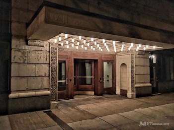 17th street entrance illuminated at night at Thomas Jefferson Tower, Birmingham - Photo Gallery 21