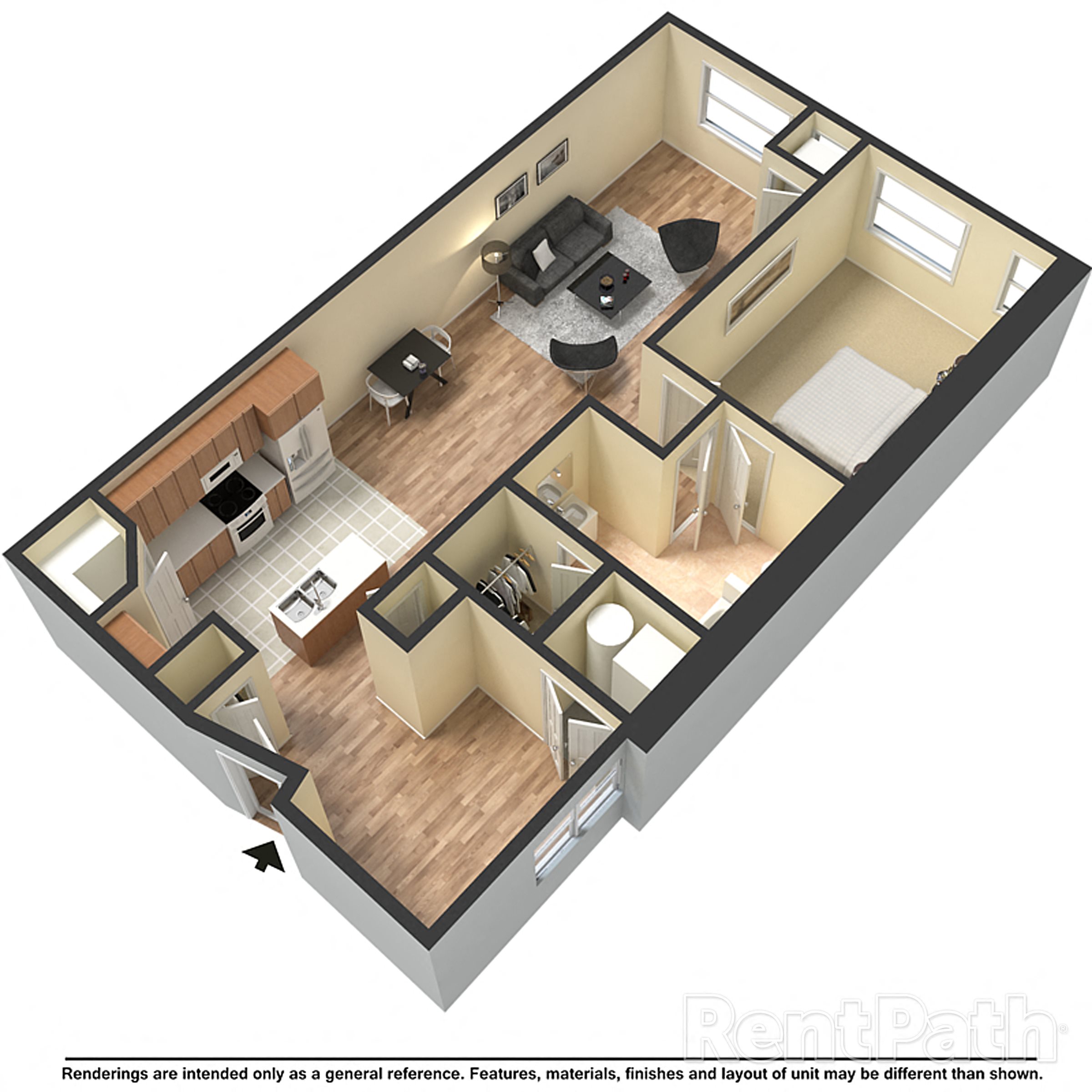 1x1 B Floor Plan 1