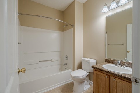 a bathroom with a sink toilet and a bath tub