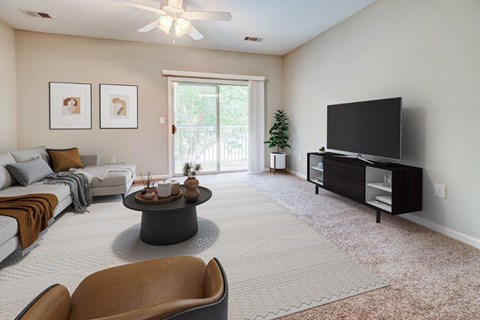 a living room with a couch and a television