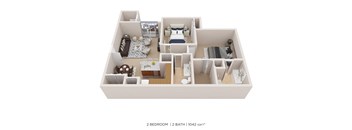 Two Bedroom 2 Bath - 1,042 sqft