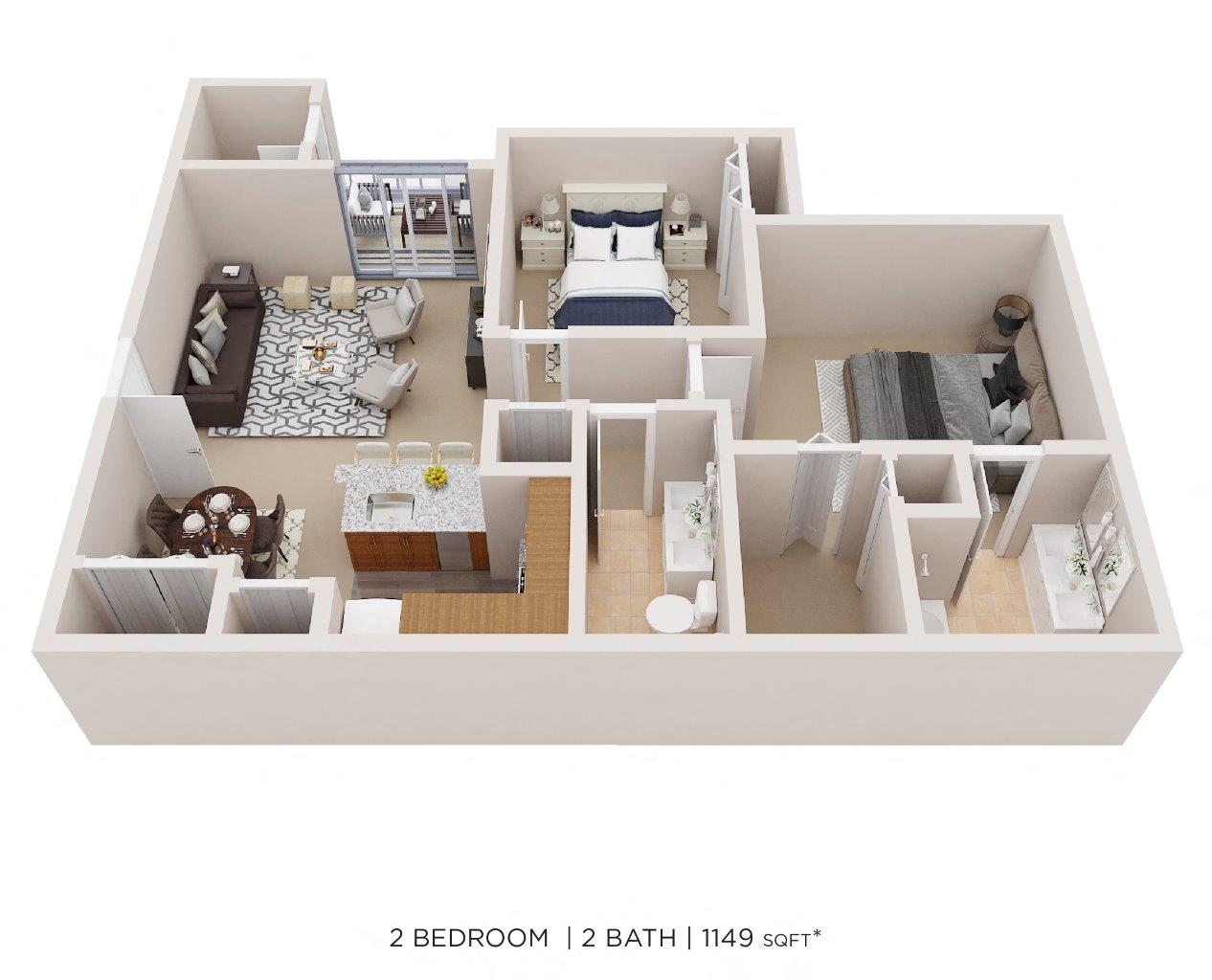 Two Bedroom 2 Bath - 1,149 sqft