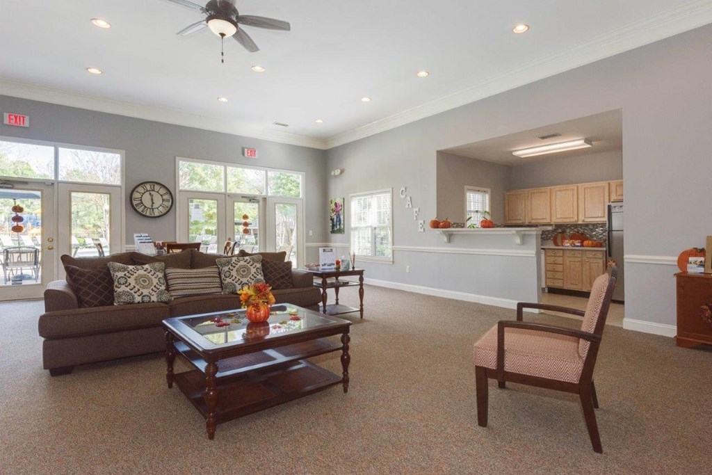 a living room with a couch and a table