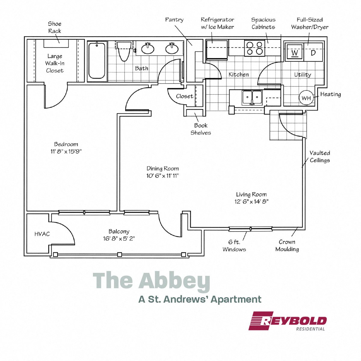 The 1-bedroom Abbey floorplan. The 1-bedroom Abbey floorplan.