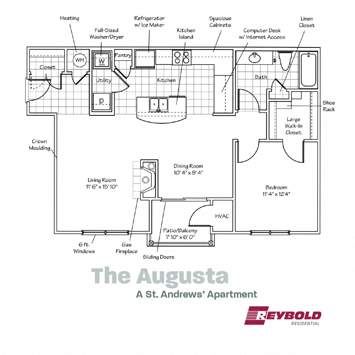 The one-bedroom Augusta floorplan. The one-bedroom Augusta floorplan.