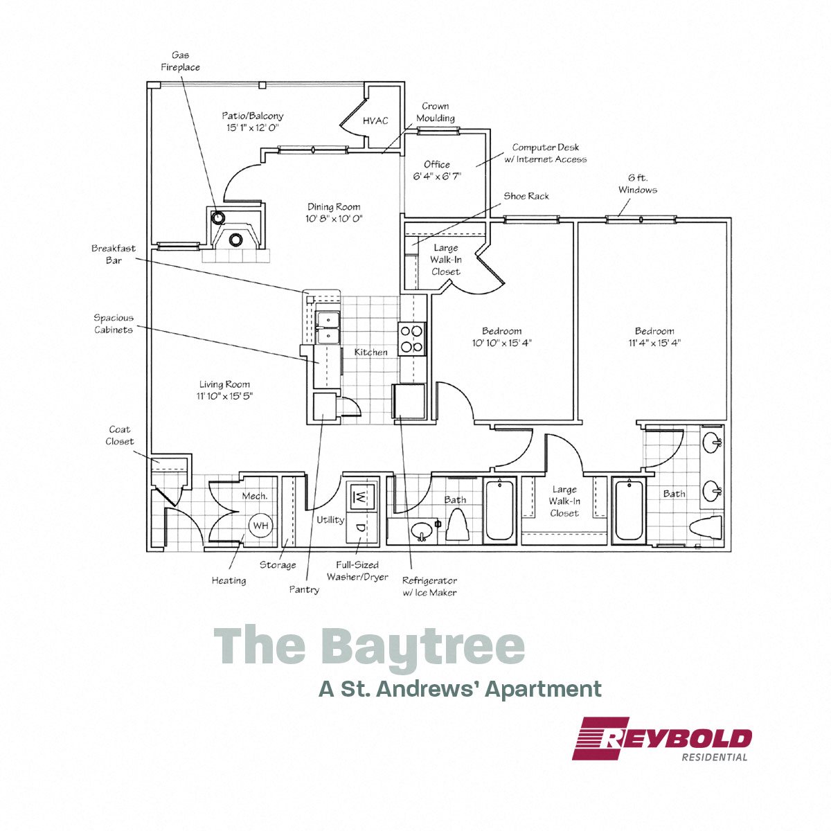 The two-bedroom Baytree floorplan at St. Andrews. The two-bedroom Baytree floorplan at St. Andrews.