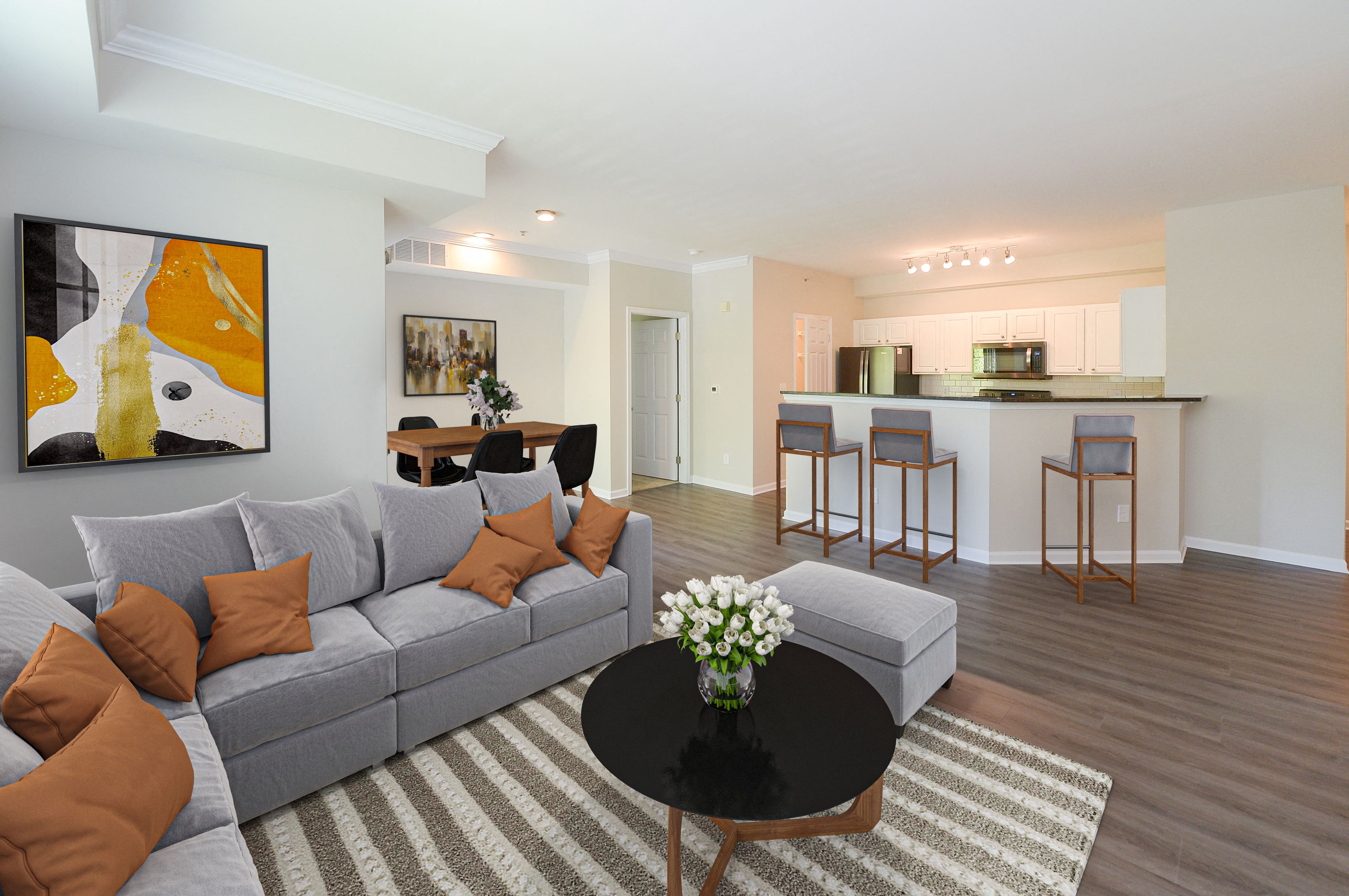 a living room with a couch and a coffee table