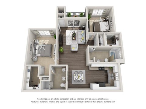 2 Bedroom 3D Floorplan