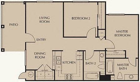 2 bedroom 2 bath Floor Plan 3