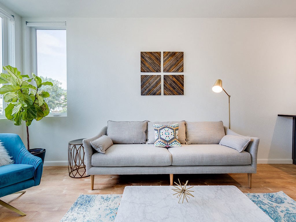 Living Room With Expansive Window at The Watercooler Apartments, Idaho, 83702