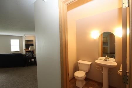 a bathroom with a toilet and a sink and a mirror