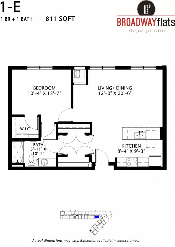 One Bedroom E Floor Plan 8