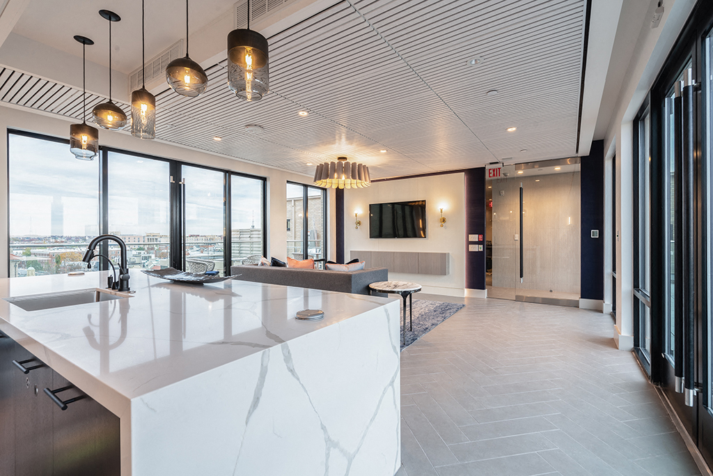 Rooftop clubhouse with beautiful city views and a full kitchen