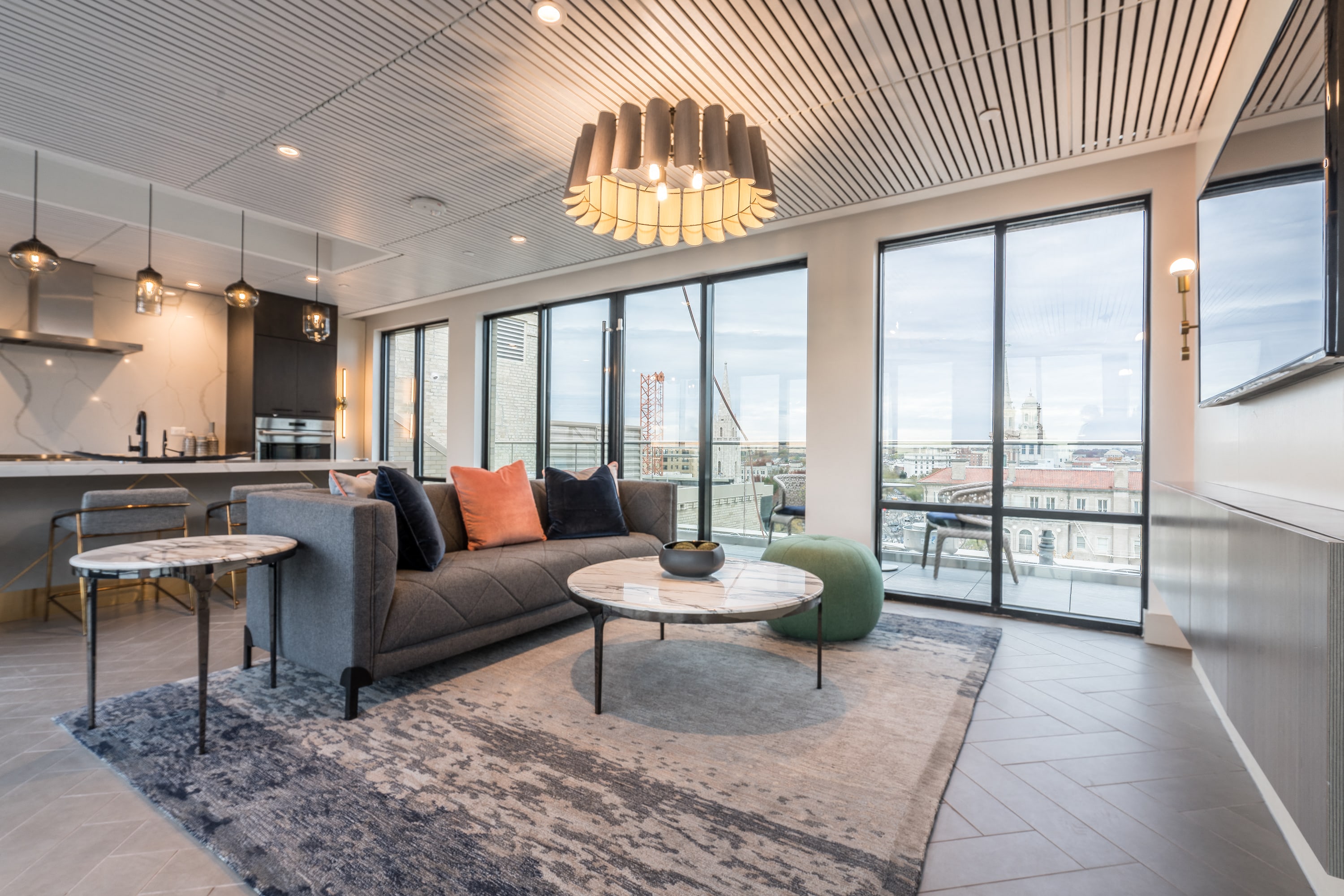 Rooftop clubhouse with beautiful city views and a full kitchen