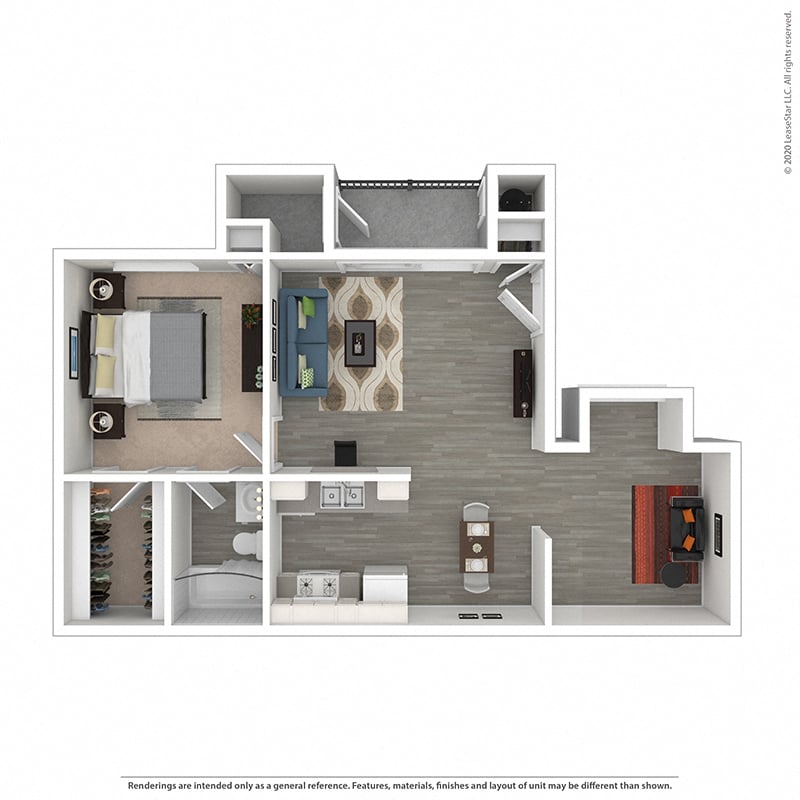 One bedroom, one bathroom plus den floor plan at Mountain Vista Apartment Homes