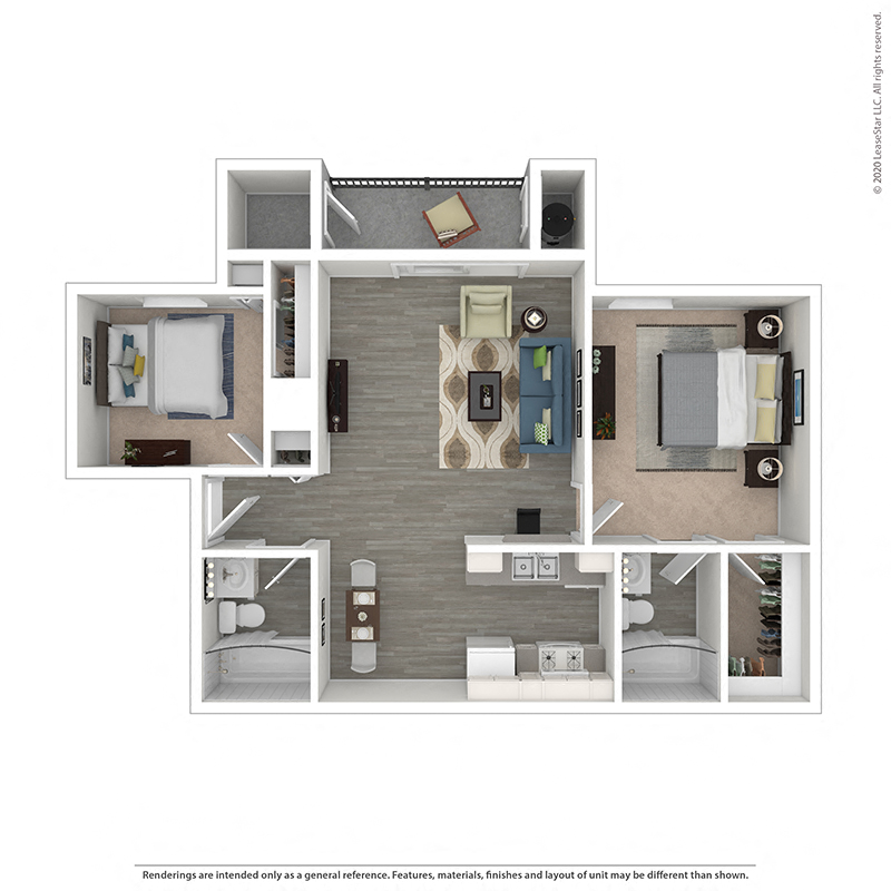 Two bedroom, two bathroom floor plan at Mountain Vista Apartment Homes
