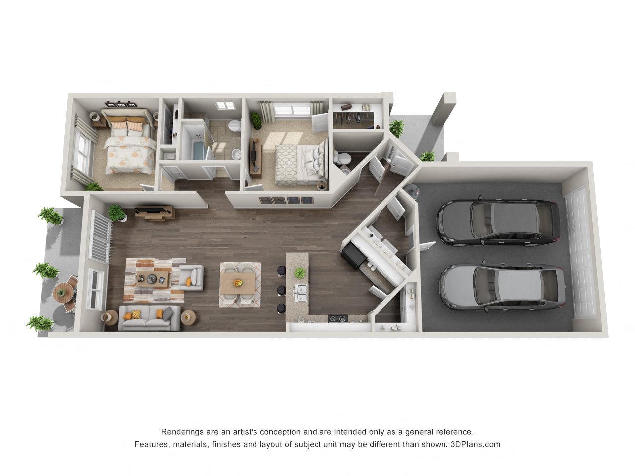 2 Bedroom 3D Floorplan