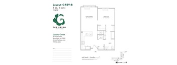 Layour C-Rev-B 1 Bedroom 1 Bathroom Floor Plan at The Green at Bloomfield, Bloomfield