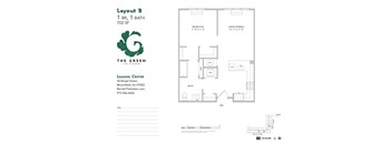 1 Bed, 1 Bath Floor Plan at The Green at Bloomfield, New Jersey