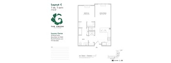 1 Bedroom 1 Bath Floor Plan at The Green at Bloomfield, Bloomfield, NJ, 07003