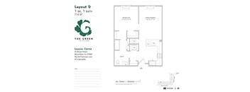 Layout D 1 Bed 1 Bath Floor Plan at The Green at Bloomfield, New Jersey