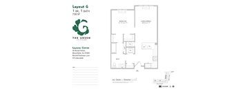 Layout G 1 Bedroom 1 Bathroom Floor Plan at The Green at Bloomfield, Bloomfield, NJ