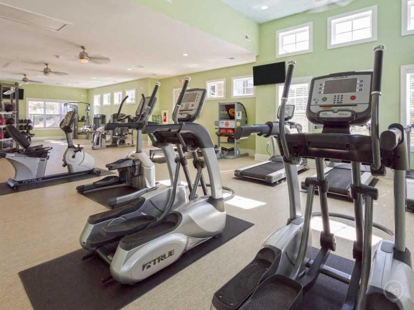 the gym is equipped with a variety of exercise equipment