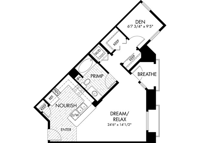 0 Bed 1 Bath Floor Plan 1