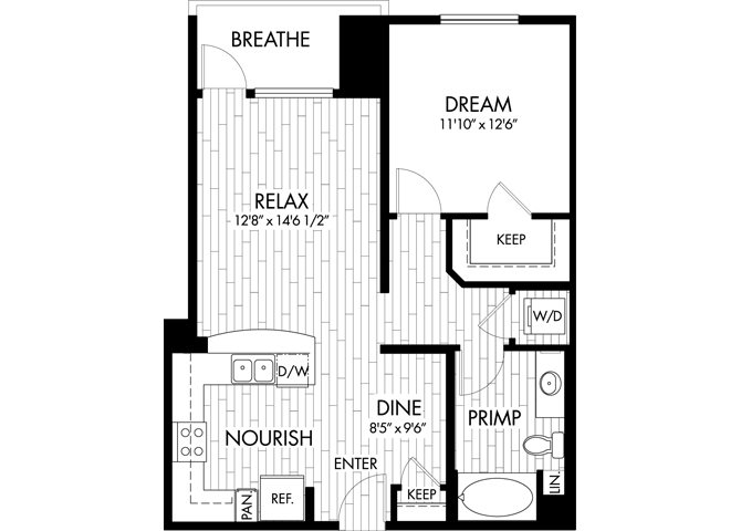1 Bed 1 Bath Floor Plan 2