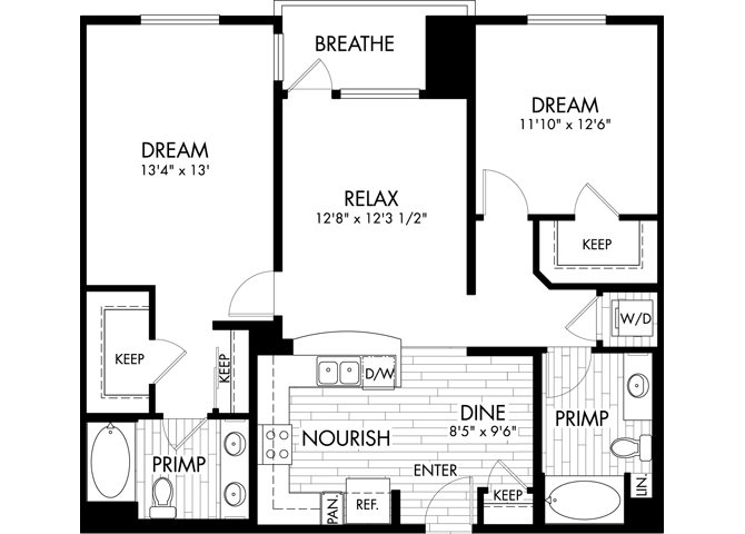 2 Bed 2 Bath Floor Plan 4