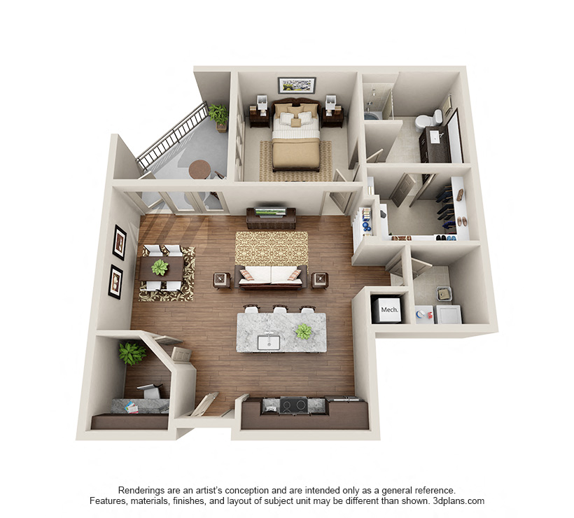 A7_1x1Den Floor Plan at ALARA Uptown, Texas