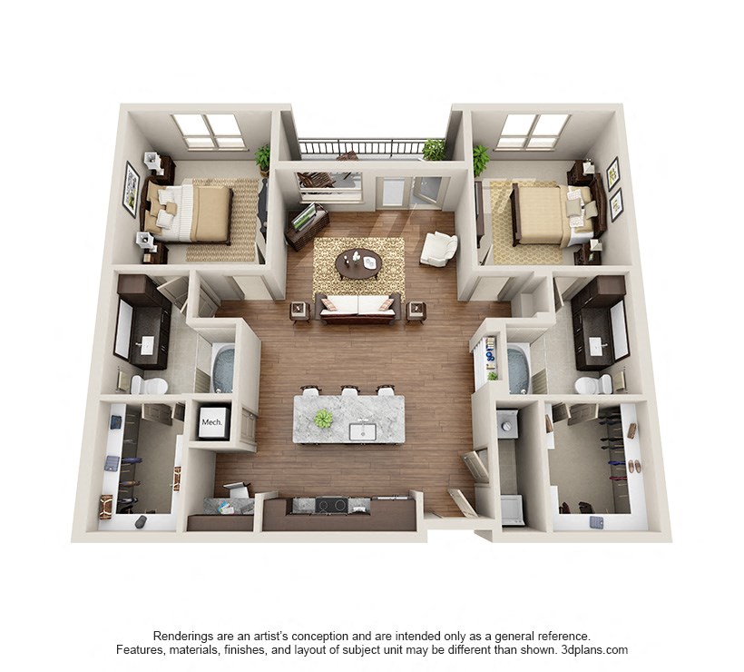 Two Bedroom | Two Bathroom Floor Plan  at ALARA Uptown, Dallas