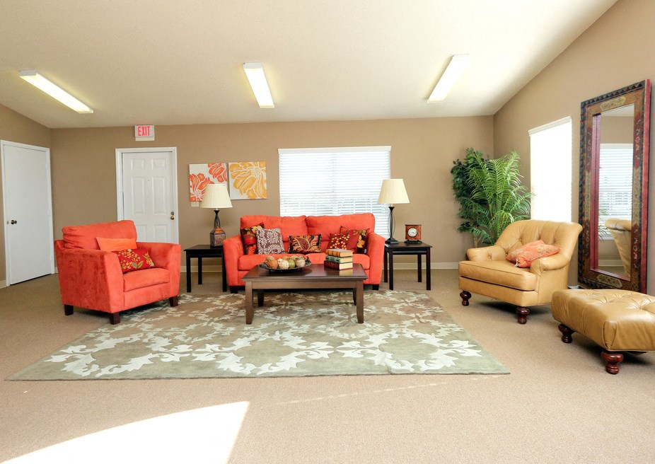 a living room with couches and chairs and a rug