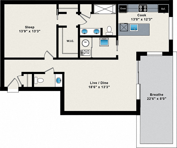 1 bedroom floor plan at 1846 w division