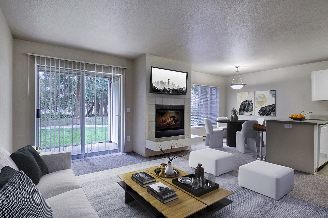 a living room with a couch and a coffee table