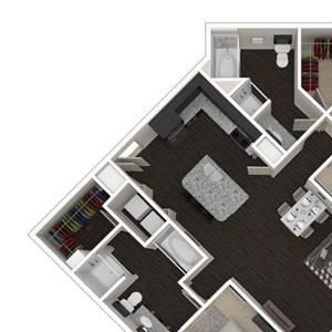 3 Bed 2 bath 1313 -to 1422 SQ.FT. floor plan