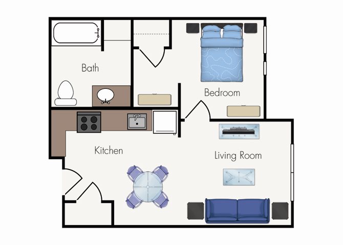 One Bed One Bath Floor Plan 1