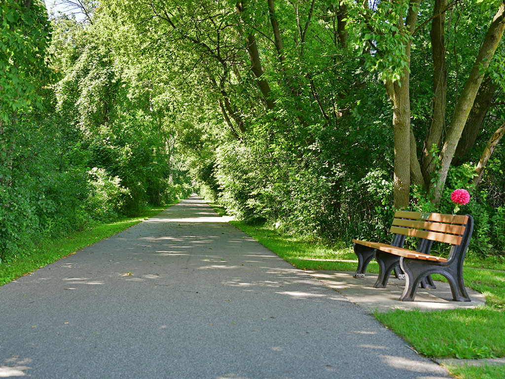Walking Trail Surrounded by Greenery at Huntington Place, Essexville, MI