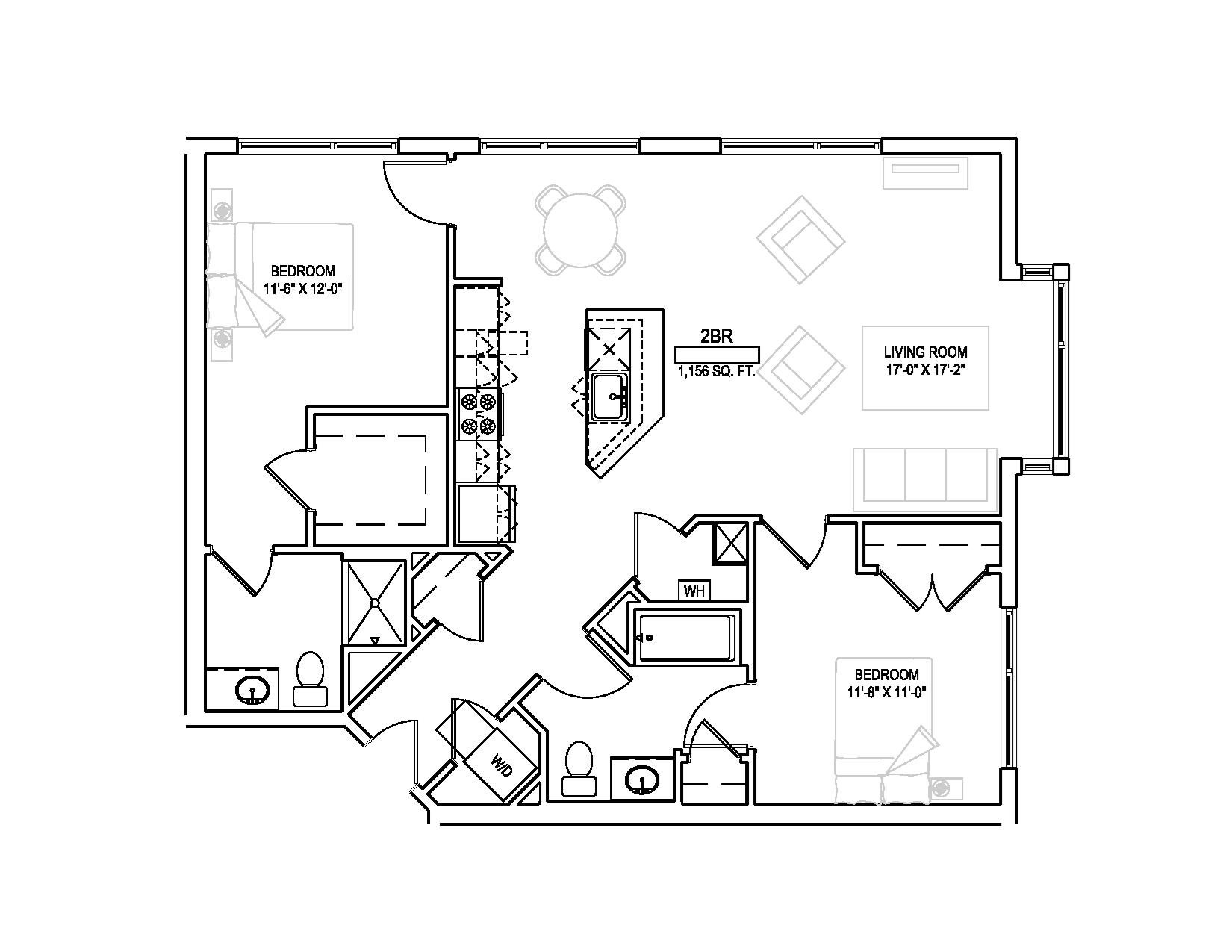 Two bed w/den/Two bath - 1158 sqft. Floor Plan 5