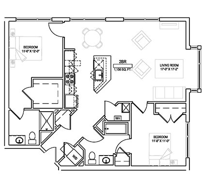 Two bed w/den/Two bath - 1156 sqft. Floor Plan 4