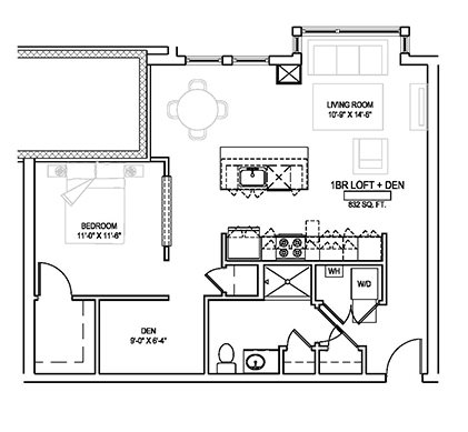 One bed/One bath - 832 sqft. Floor Plan 13